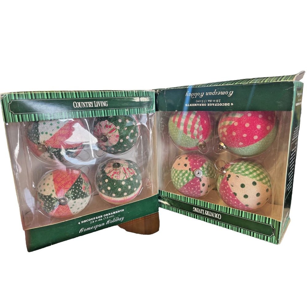 2 Country Living Homespun Holiday Christmas Ornaments Patchwork Style 2.8D